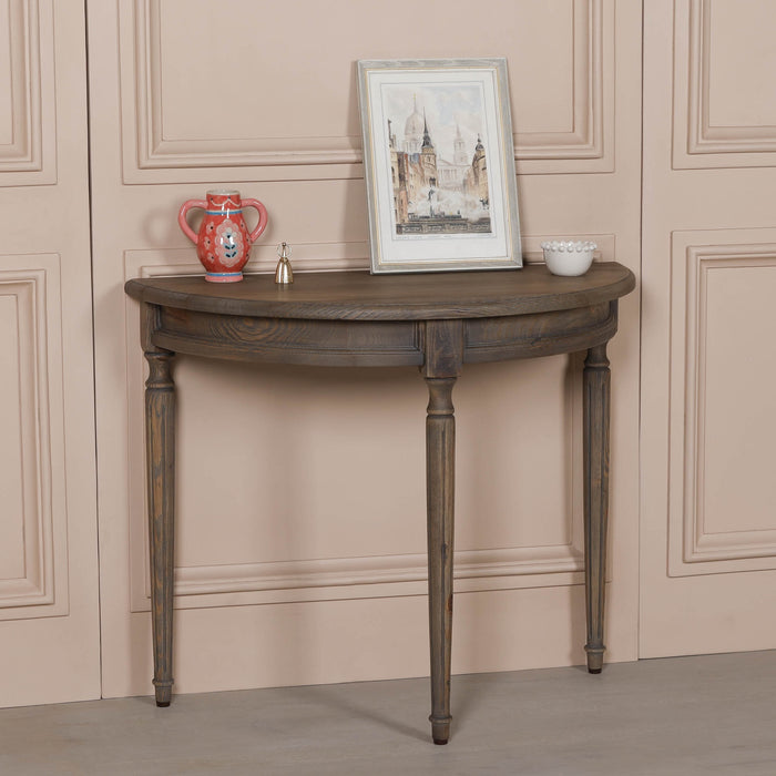Rustic Pine Wooden Demi Lune Console