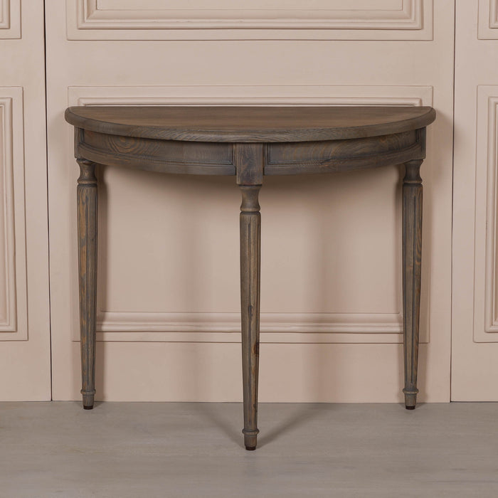 Rustic Pine Wooden Demi Lune Console