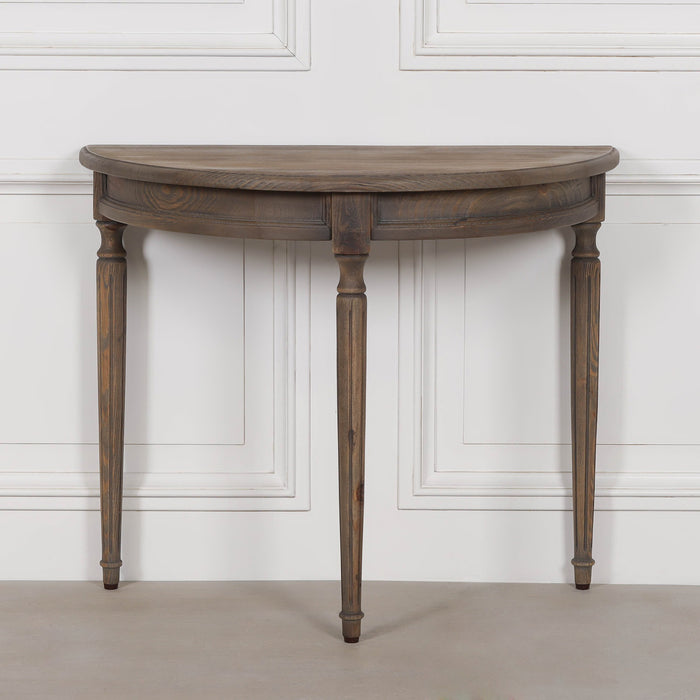 Rustic Pine Wooden Demi Lune Console