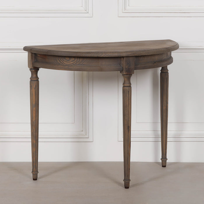 Rustic Pine Wooden Demi Lune Console