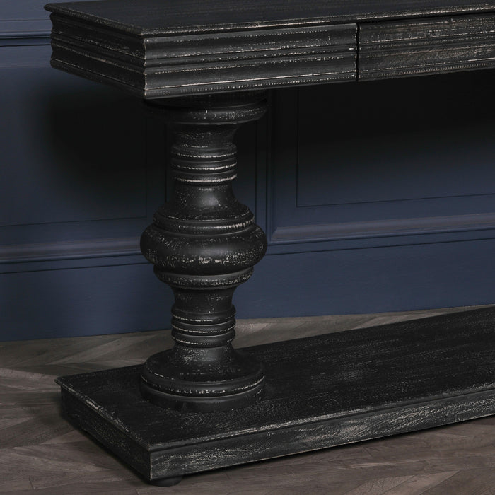 180cm Black Distressed Console Table with Drawers