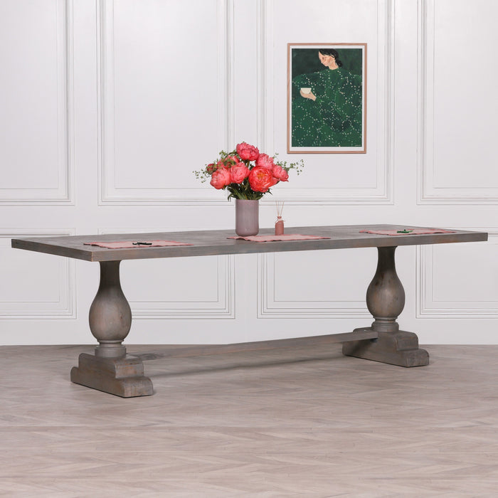 Wooden Rustic Grey Wash Rectangular Dining Table 260cm