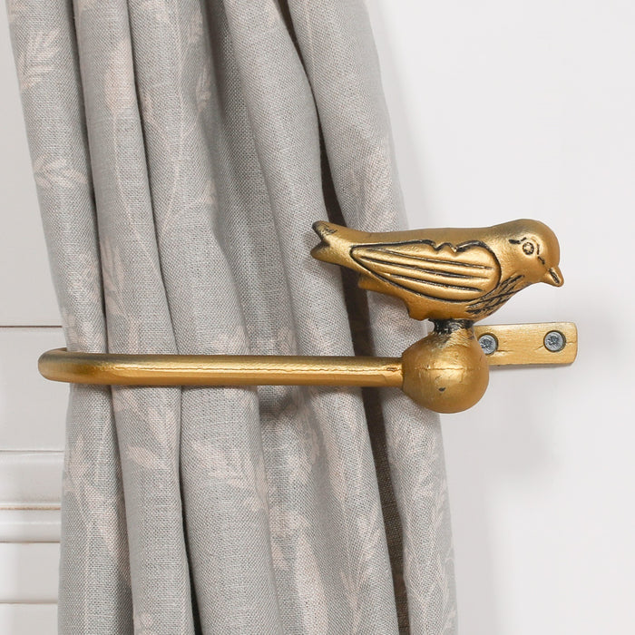 Gold Cast Iron Decorative Bird Curtain Holder Set