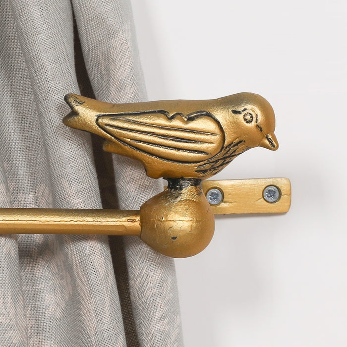 Gold Cast Iron Decorative Bird Curtain Holder Set