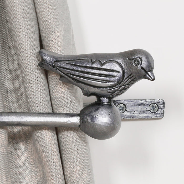 Silver Cast Iron Decorative Bird Curtain Holder Set