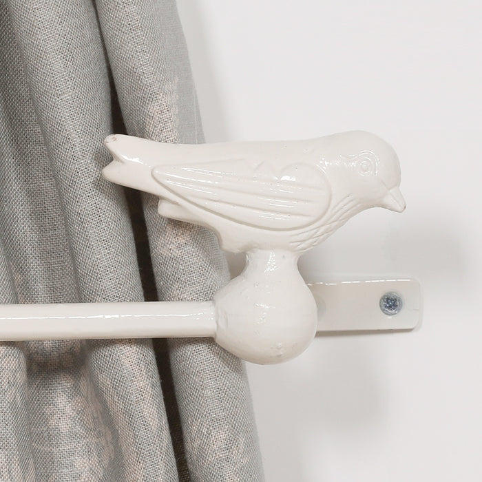 White Cast Iron Decorative Bird Curtain Holder Set