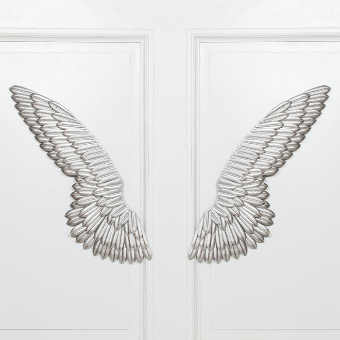 Large Metal Wall Silver Angel Wings