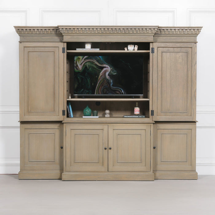Large Wooden Triple Breakfront TV Cabinet