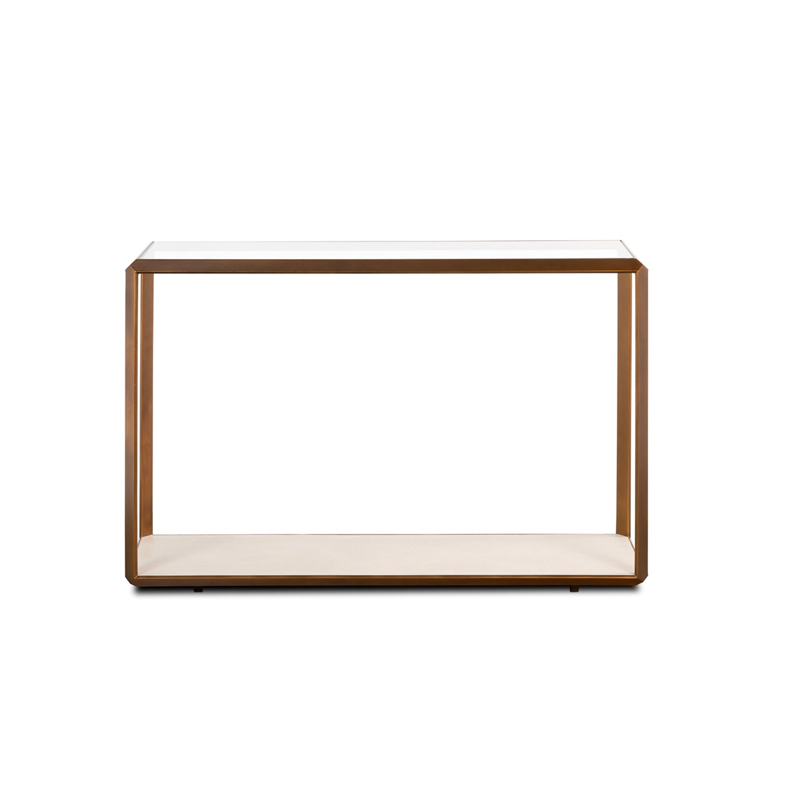 Elmley Console Table Ivory Faux Shagreen Base Brass and Glass