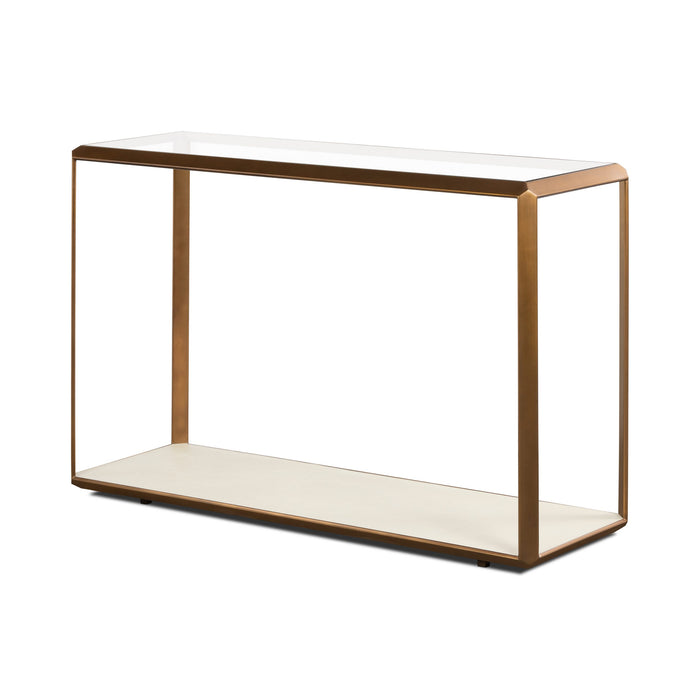 Elmley Console Table | Ivory Faux Shagreen Base | Brass and Glass Top