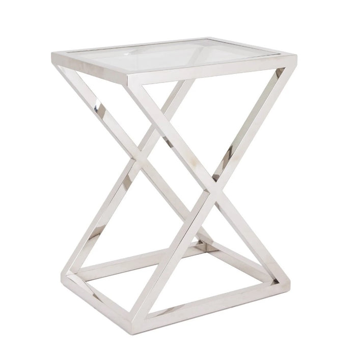 Nico Side Table Nickel Chrome Metal and Tempered Glass