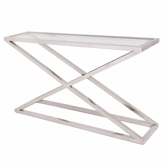 Nico Console Table Nickel Chrome Metal and Tempered Glass