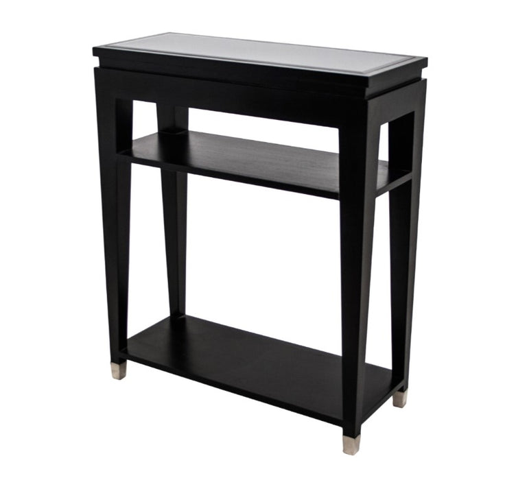 RV Astley Black Glass Top Console Table