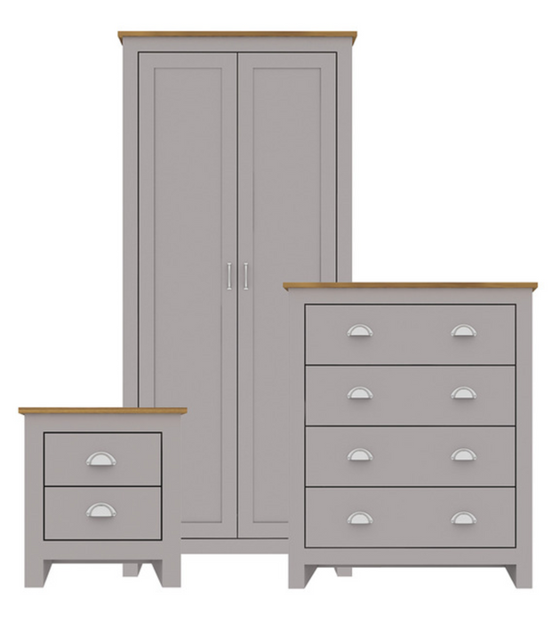 Lancaster Bedroom Set Grey-Oak - 3 Piece (Bedside + Chest of Drawers + Wardrobe)