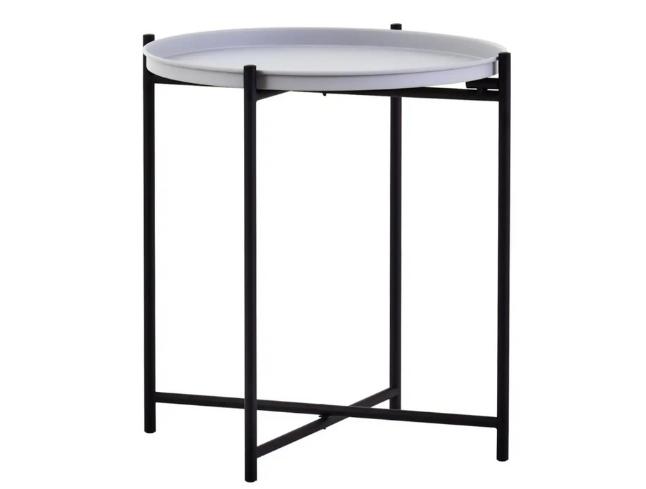 Round Tray Style Side Table with Grey Top and Black Legs