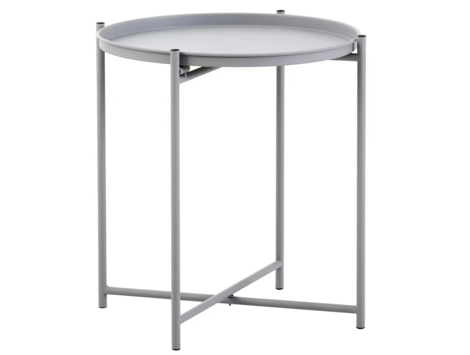 Round Tray Style Side Table with Grey Top and Grey Legs