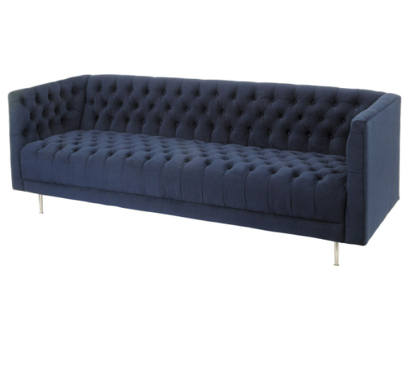 Arya Blue Velvet Button Detail Three Seater Sofa