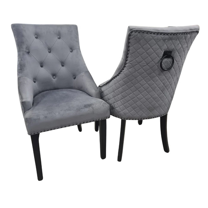 Bentley Ring Knocker Black Leg Dining Chair - Dark Grey