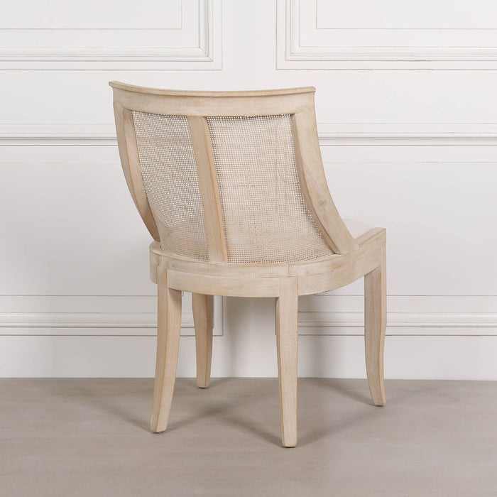 Light Wooden Sloped Rattan Upholstered Dining Chair