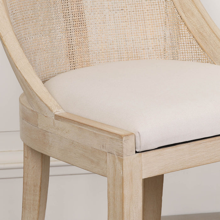Light Wooden Sloped Rattan Upholstered Dining Chair