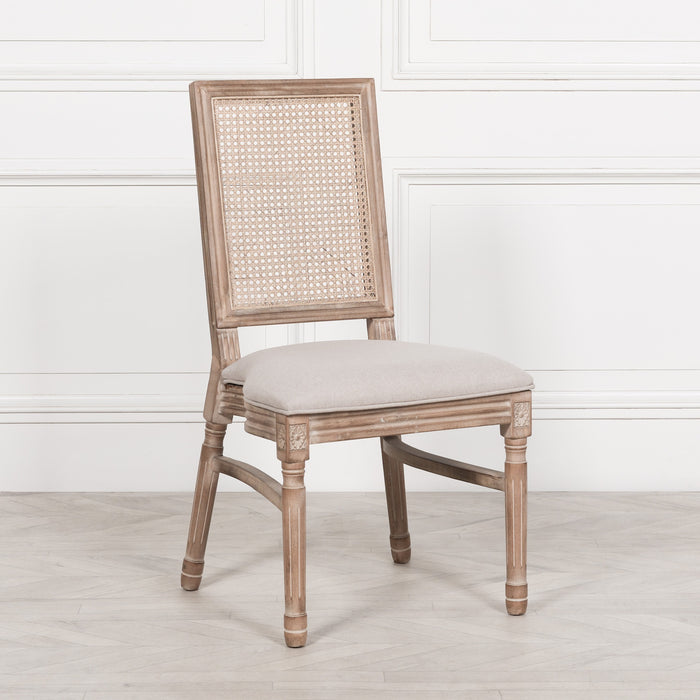 Wooden Louis Upholstered Square Rattan Back Dining Chair