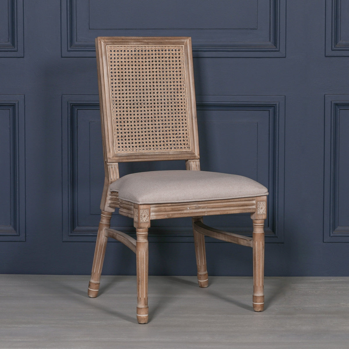 Wooden Louis Upholstered Square Rattan Back Dining Chair | Modern Home ...