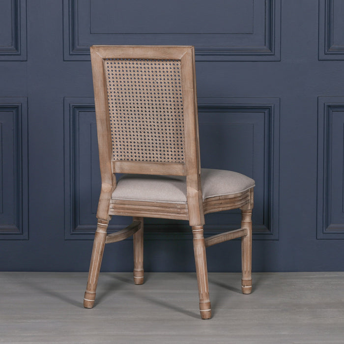Wooden Louis Upholstered Square Rattan Back Dining Chair
