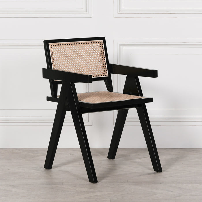 Black Painted Wooden Cane Dining Chair