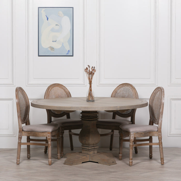 Rustic Wooden Round Pedestal Dining Table 151cm