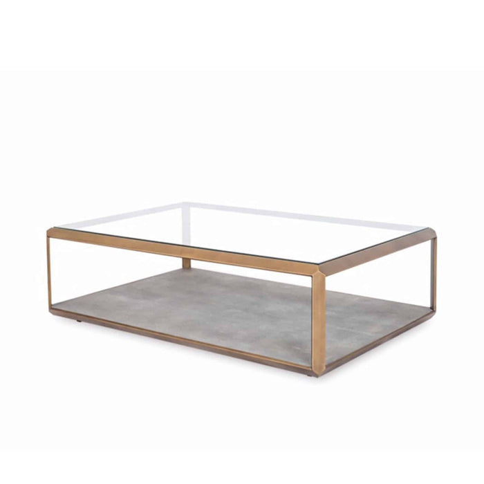 Elmley Coffee Table | Grey Faux Shagreen Base | Brass and Glass Top