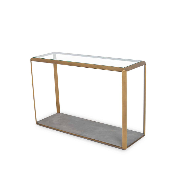 Elmley Console Table | Grey Faux Shagreen Base | Brass and Glass Top