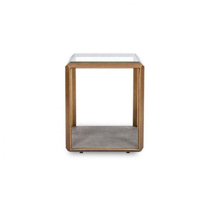 Elmley End Table | Grey Faux Shagreen Base | Brass and Glass Top