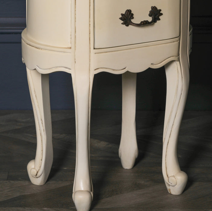 Aged Ivory Oval Bedside Table With 2 Drawers