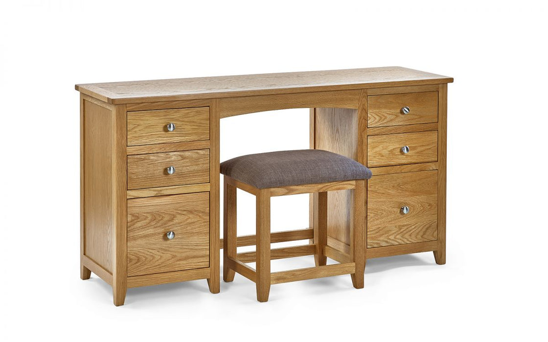 Mallory Twin Pedestal Dressing Table + Stool Set Solid Oak with Real Oak Veneers