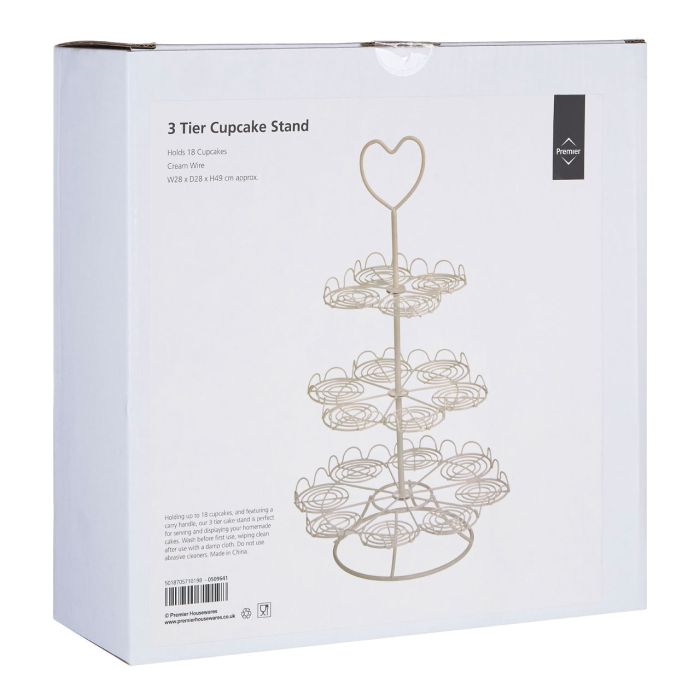 Cream Iron Wire 3 Tier Cupcake Stand 18 Cups