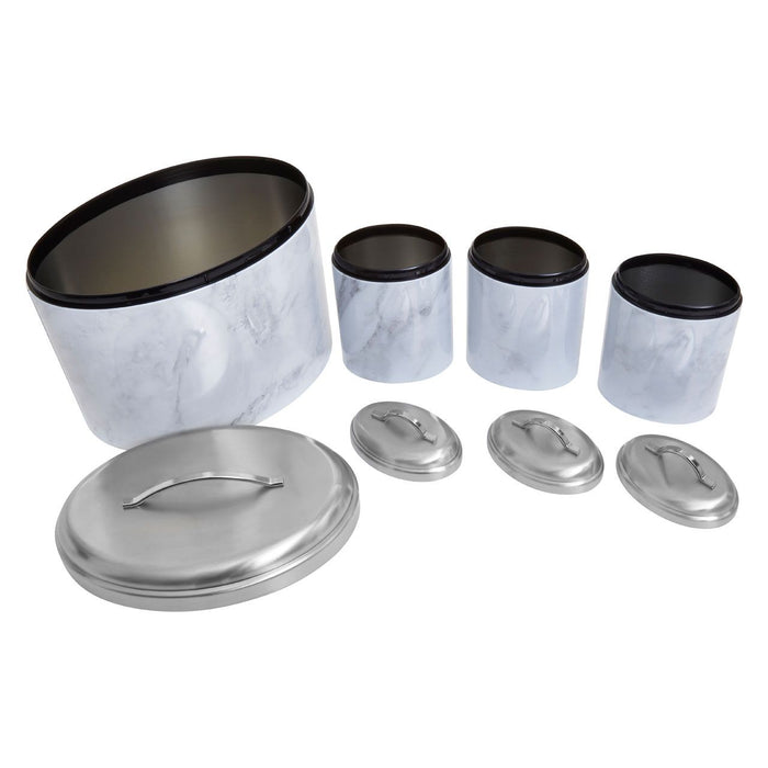 White/Grey Marble Effect Storage Tin Set - 4 Pc