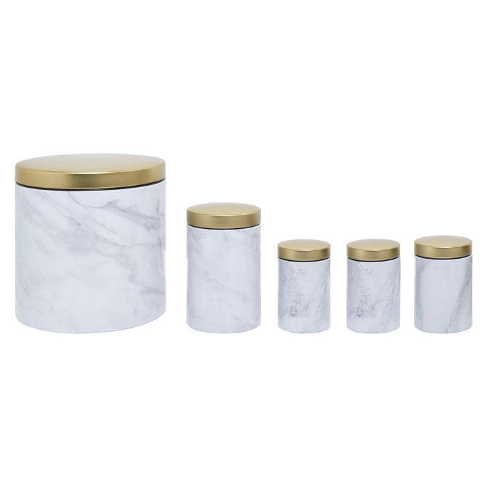 White/Grey Marble Effect Storage Tin Set - 5 Pc