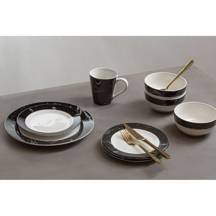 16Pc Black/White Marble Effect Dinner Set - Modern Home Interiors