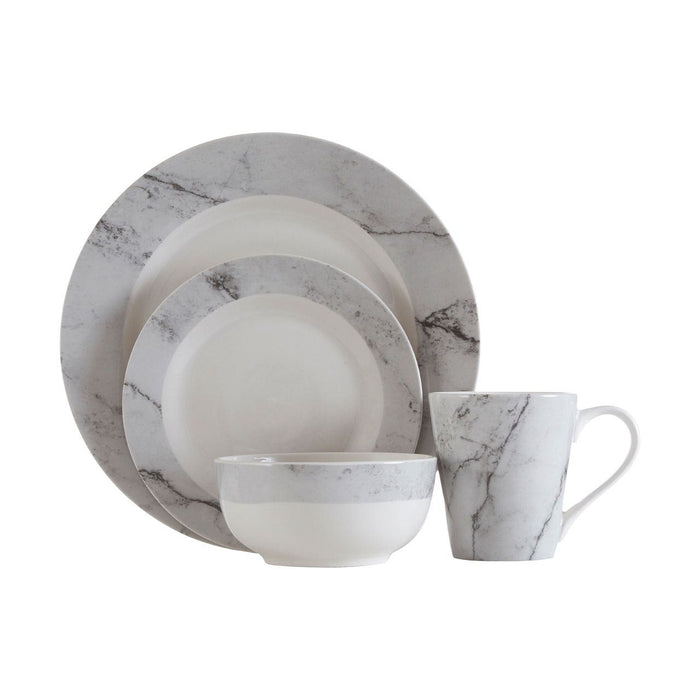 16Pc White/Grey Marble Effect Dinner Set Modern Home Interiors