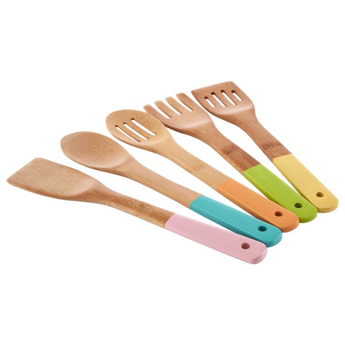Bamboo Kitchenware Utensil Pastel Colourful 5Pc Set