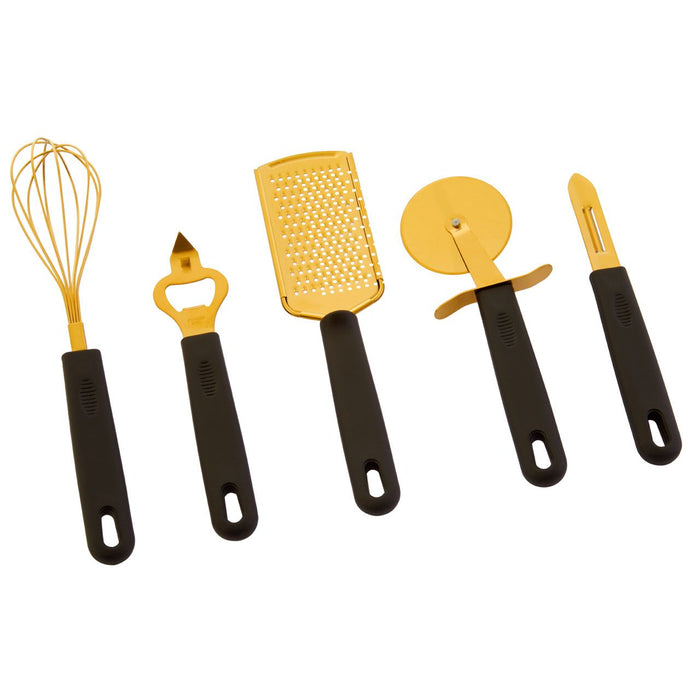 Modern Light Gold and Black 5Pc Kitchen Gadget Ergonomic Kitchenware Utensil Set