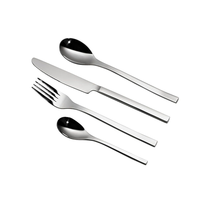 Flat Modern Design Polished Stainless Steel 16 Pc Silver Cutlery Set