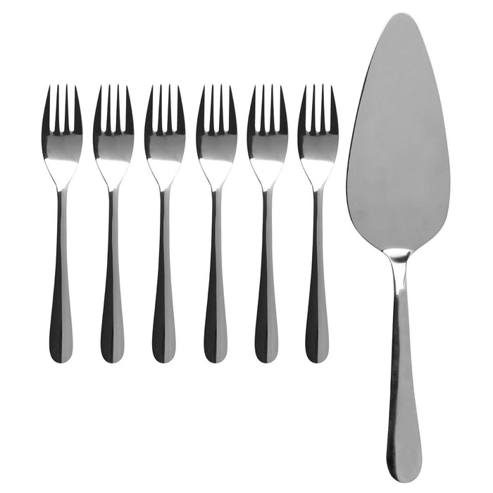 Stainless Steel Flatware Cutlery 7 Pc Cake Set - Includes 6 Forks & 1 Cake Server