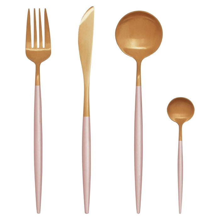 Premium 16 Pc Pink and Gold Cutlery Set