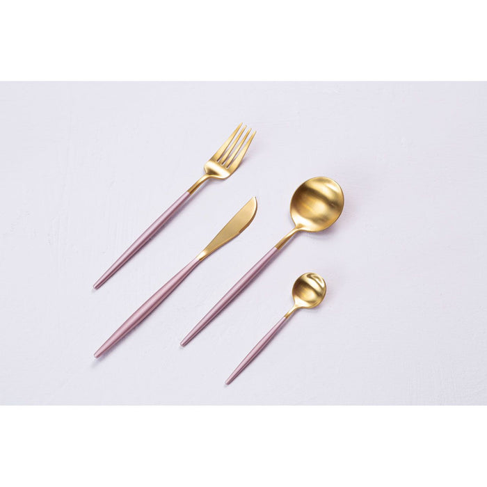 Premium 16 Pc Pink and Gold Cutlery Set
