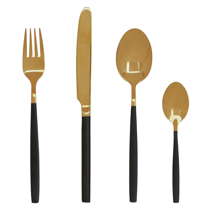Premium 16 Pc 16 Matte Black and Gold Cutlery Set