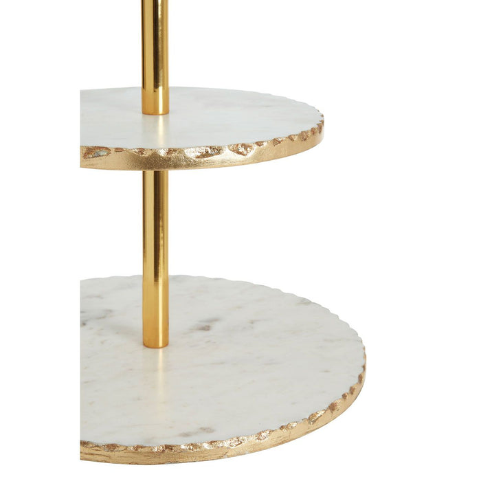 White Marble and Gold Cake Stand with 2 Tiers