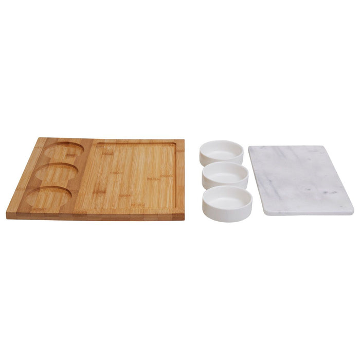 Bamboo Wood White Marble and Ceramic 5PC Set