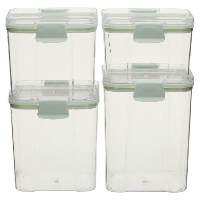 Durable Plastic Set of 4 Food Storage Boxes Stackable with Airtight Seal and Hinge Locking System