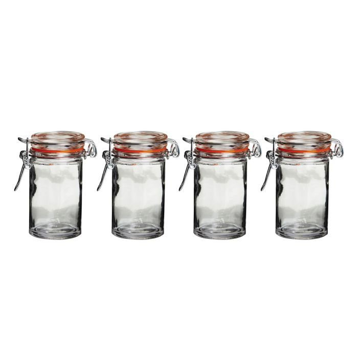 Airtight Rubber Seal Clip Top Lid Round Glass Jars (Set of 4)